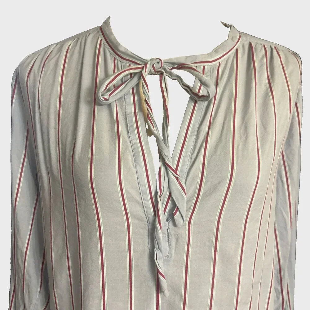 J.Crew Striped Women M  V-Neck Tie Top Light Blue Cotton-Blend Dobby Preppy